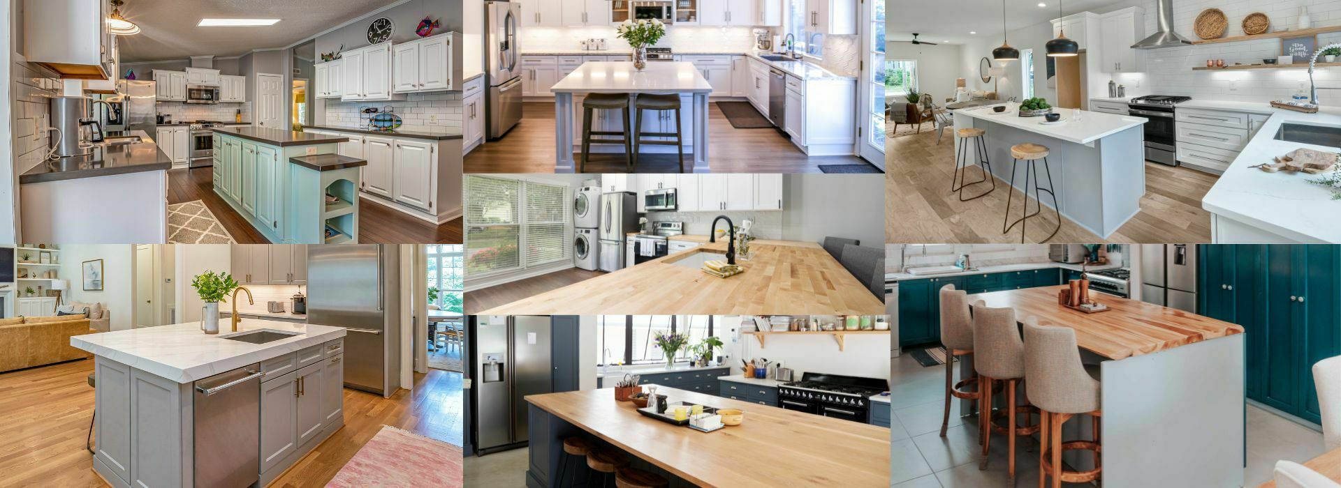collage of kitchen islands and slogan with Made in the USA